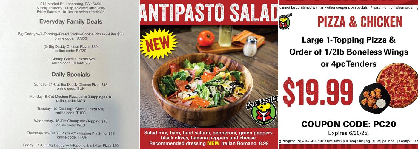 Fox's Pizza Den Menu