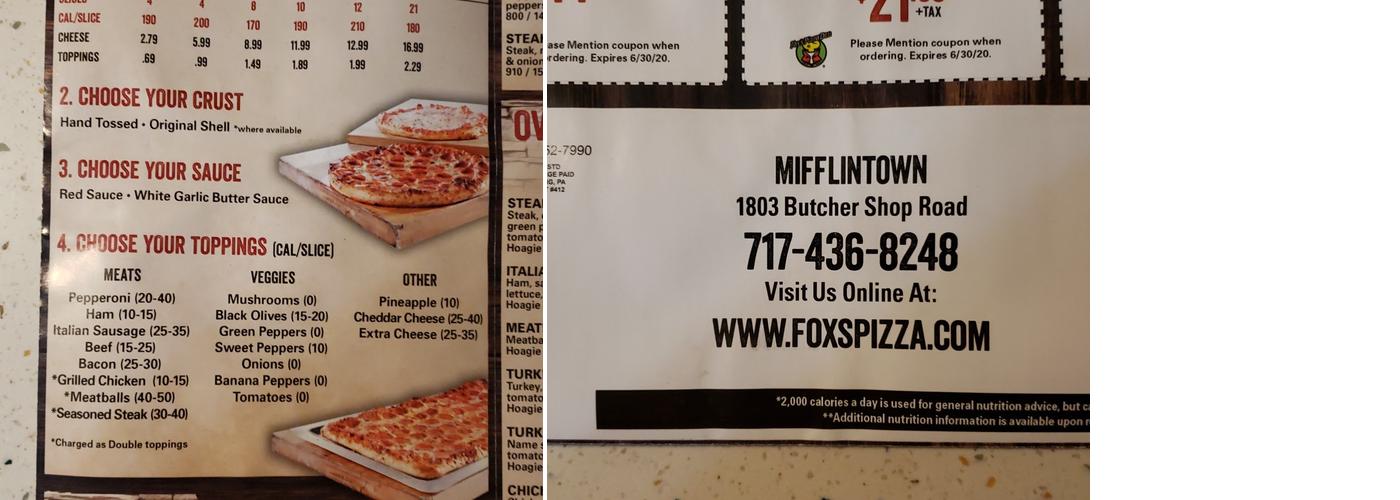 Fox's Pizza Den Menu