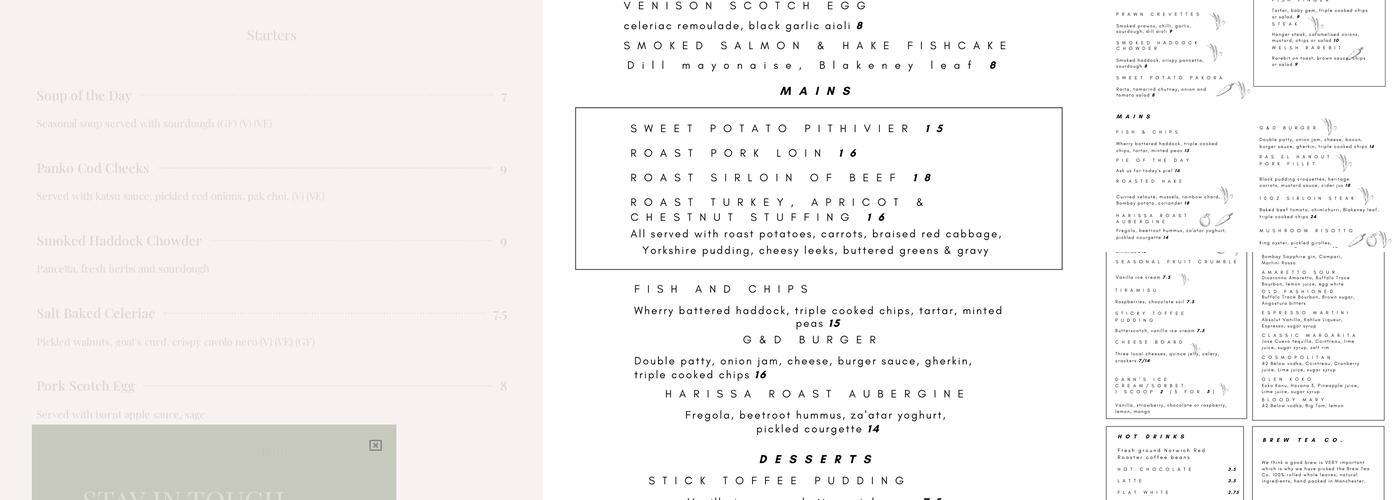 The George and Dragon, Cley Menu