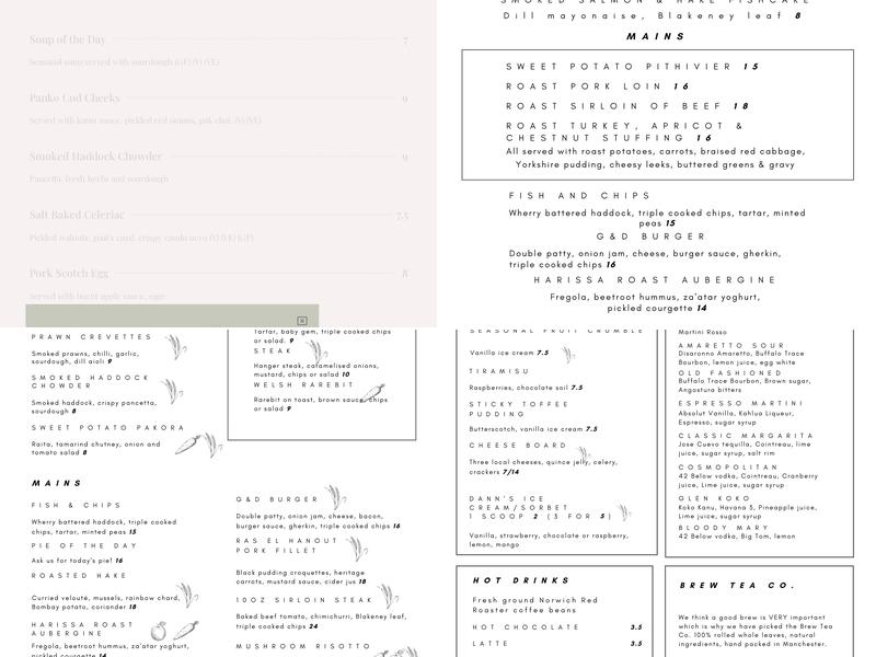 The George and Dragon, Cley Menu