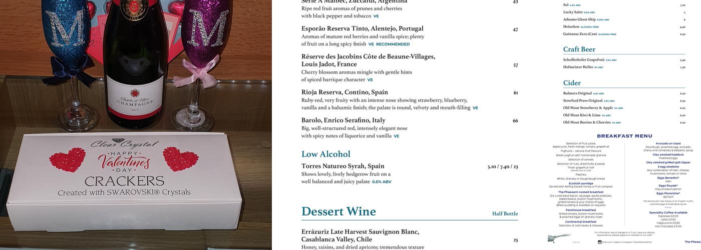 The Pheasant Hotel Menu