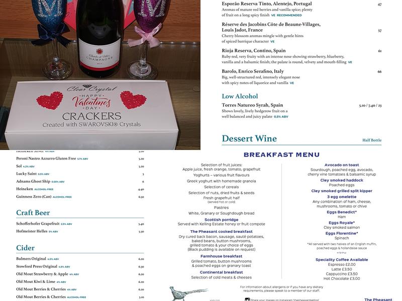 The Pheasant Hotel Menu