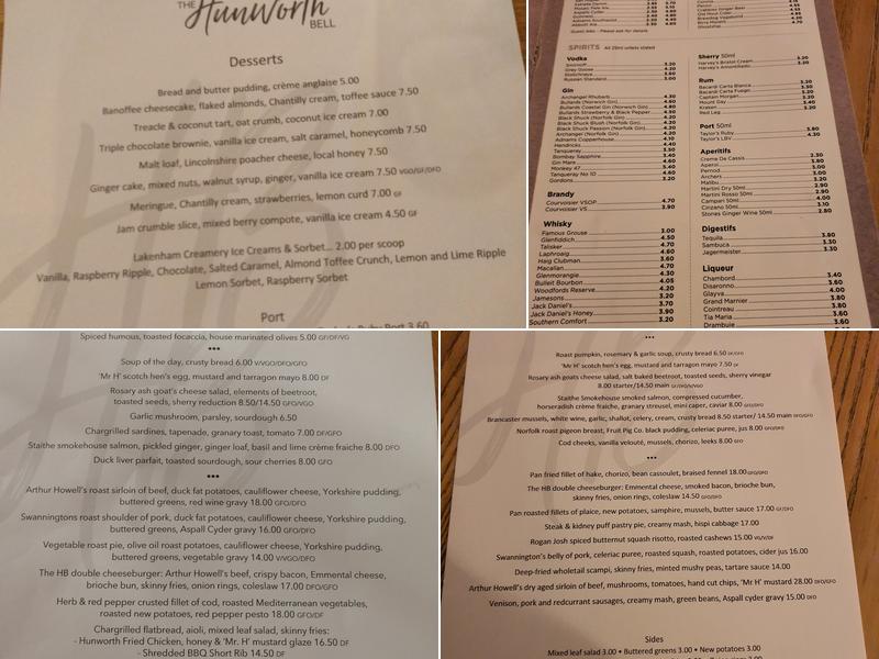 The Hunworth Bell Menu