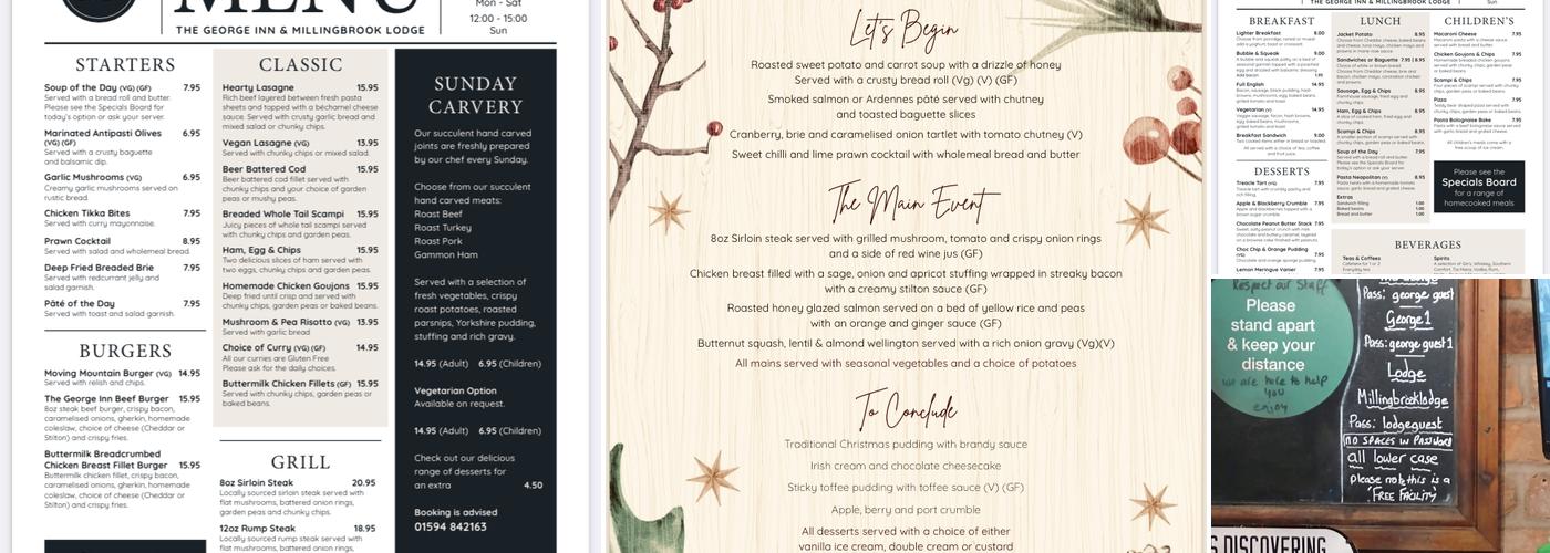The George Inn and Millingbrook Lodge ltd Menu