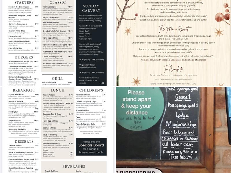 The George Inn and Millingbrook Lodge ltd Menu