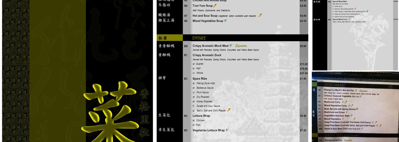 Shangri-La Restaurant, Chepstow Menu