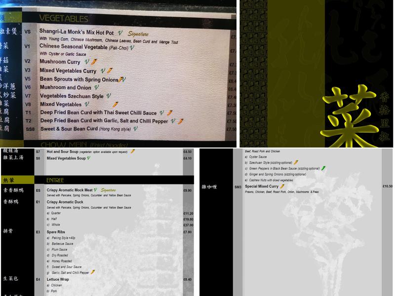 Shangri-La Restaurant, Chepstow Menu