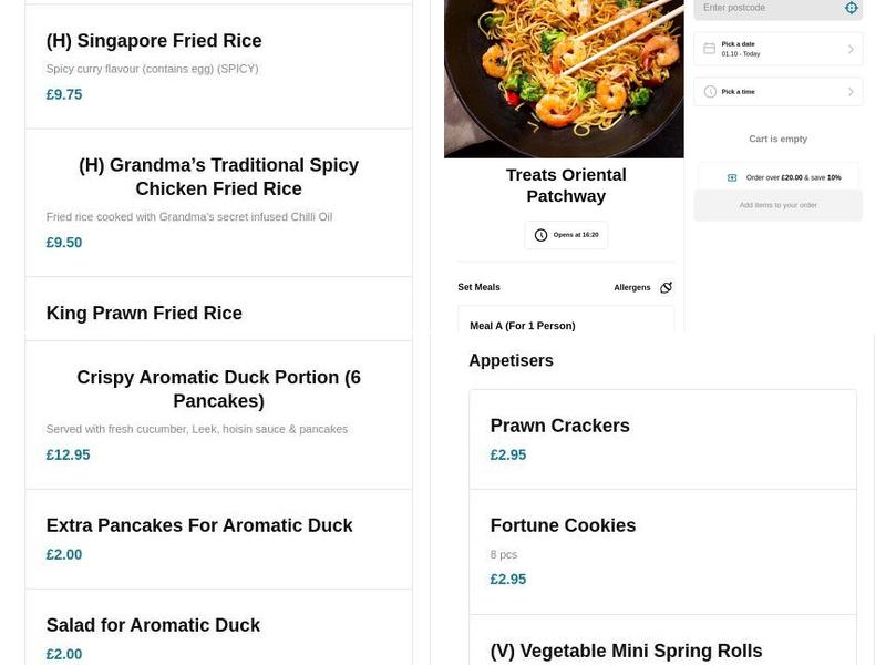Treats Oriental Take Away Menu