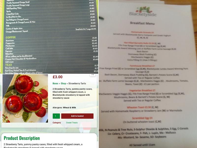 Blacketyside Farm Shop Menu