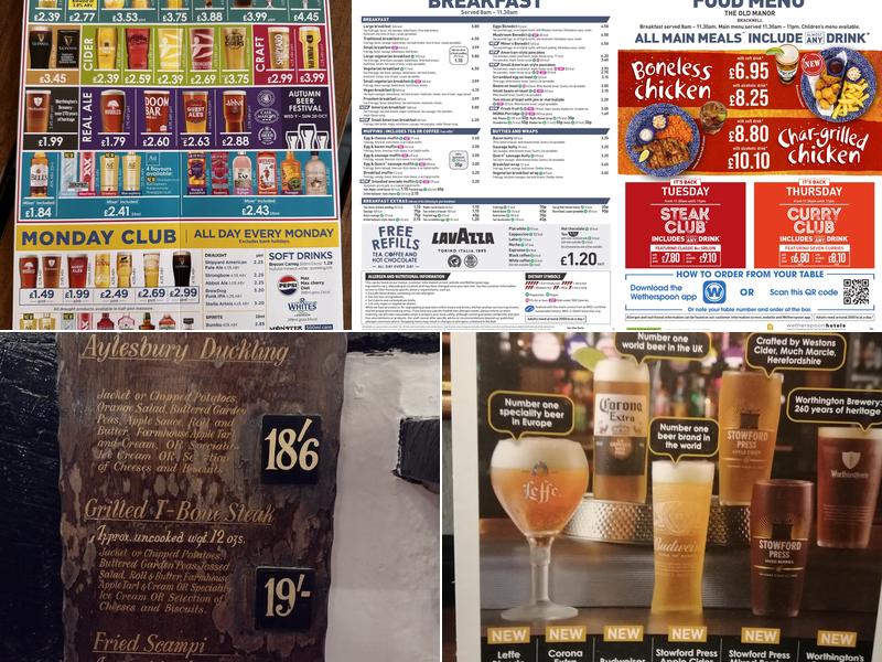 The Old Manor - JD Wetherspoon Menu