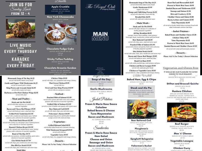 The Royal Oak, Chipping Sodbury Menu