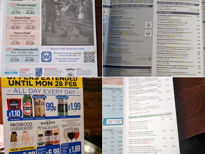 The Fair O'Blair - JD Wetherspoon Menu