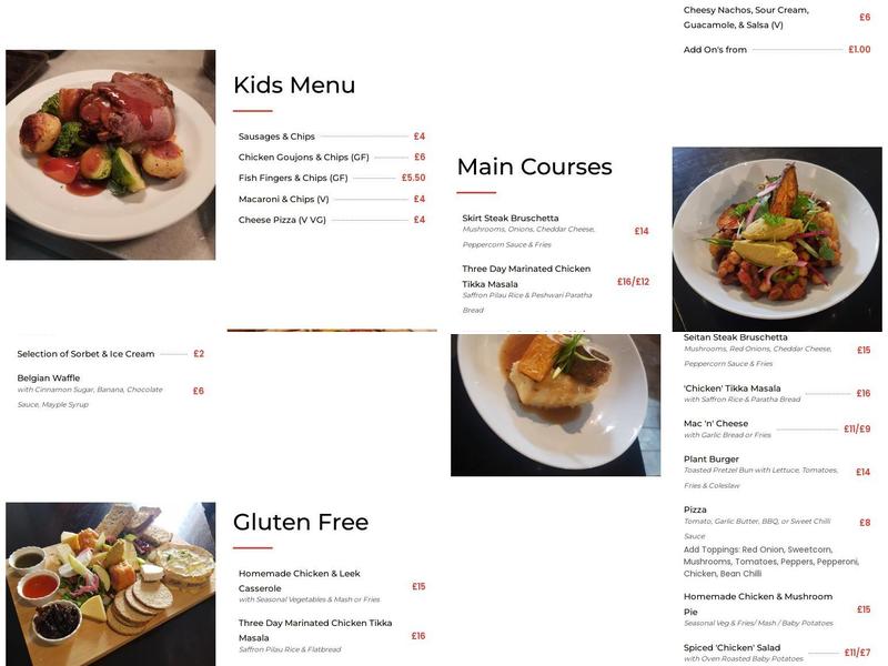 The Old Cross Inn Menu