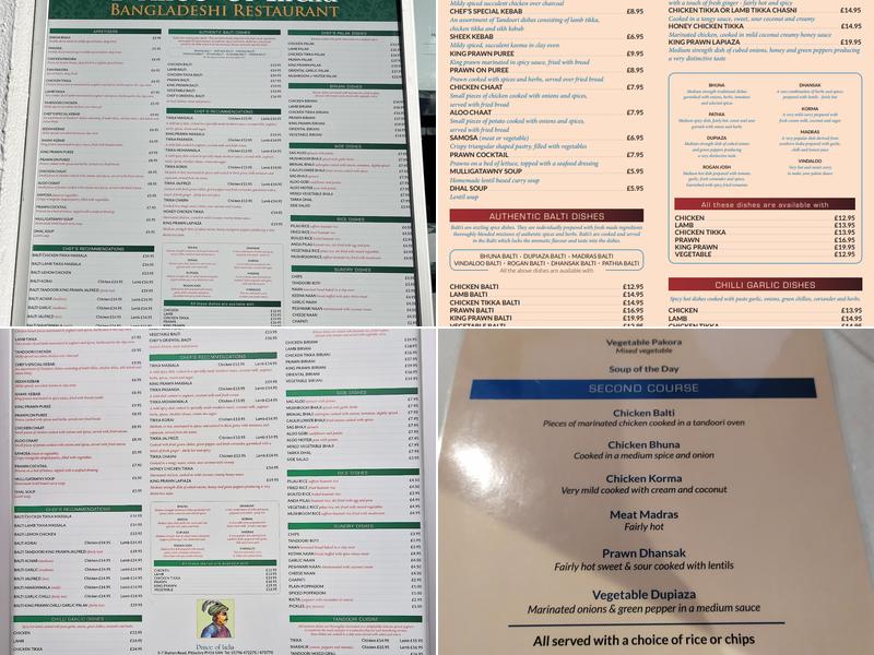 Prince Of India Menu