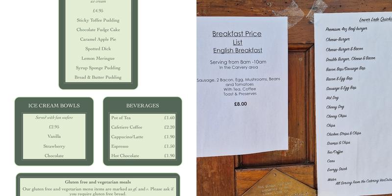Lower Lode Inn Menu