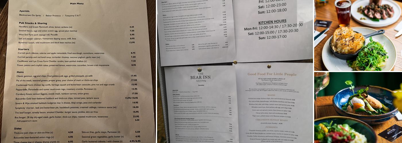 The Bear Inn, Cirencester Menu