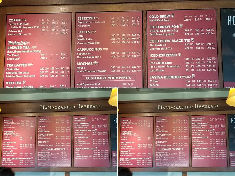 Peet's Coffee Menu
