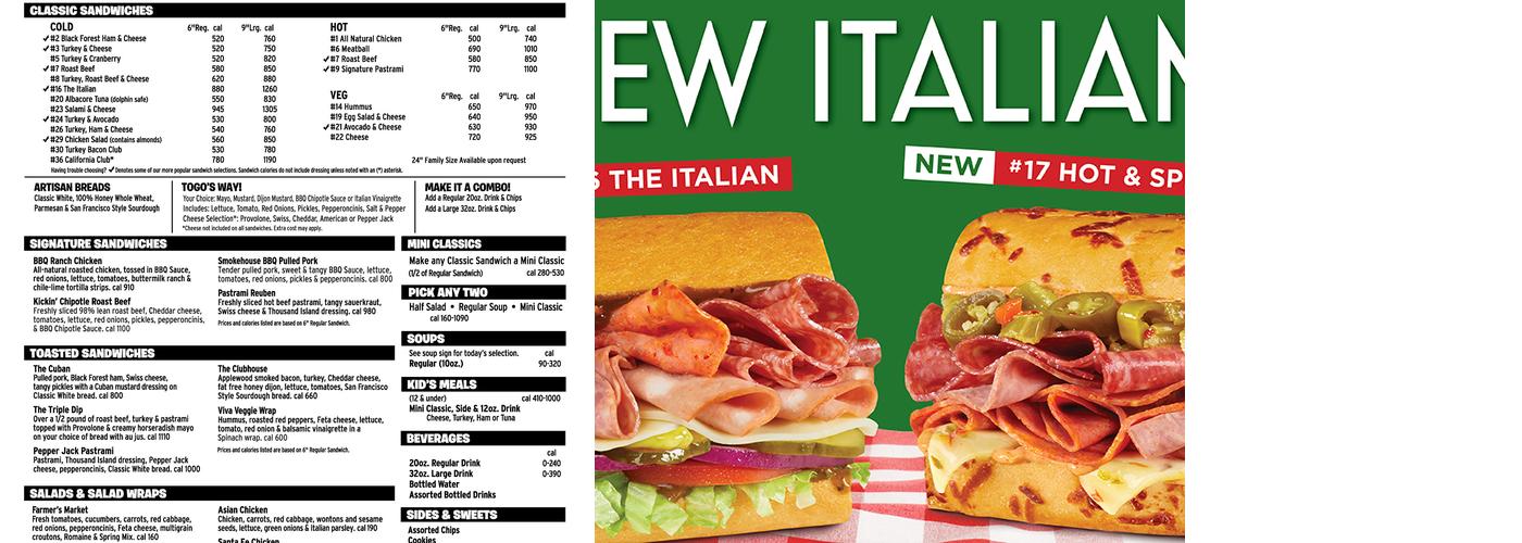 TOGO'S Sandwiches Menu