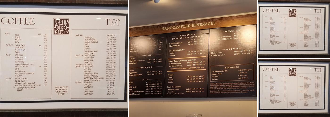Peet's Coffee Menu