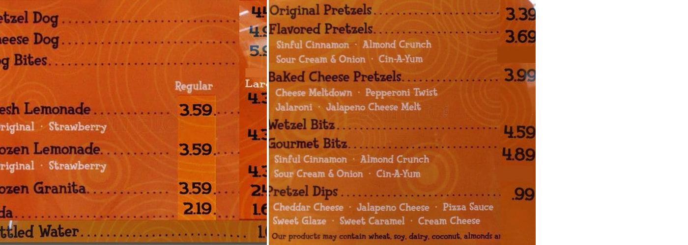 Wetzel's Pretzels Menu