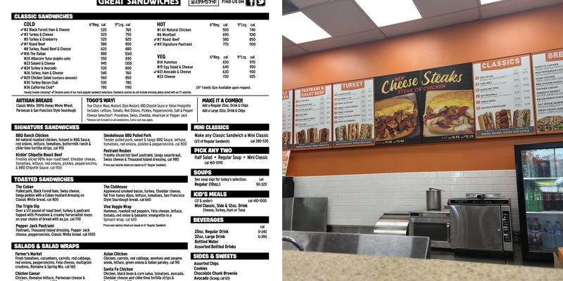 TOGO'S Sandwiches Menu