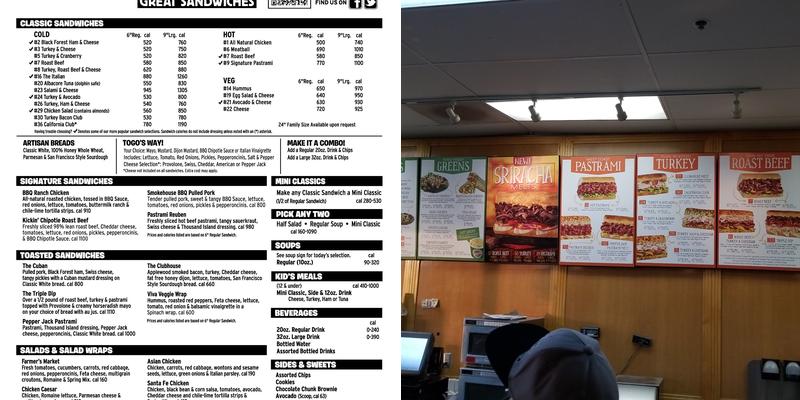 TOGO'S Sandwiches Menu