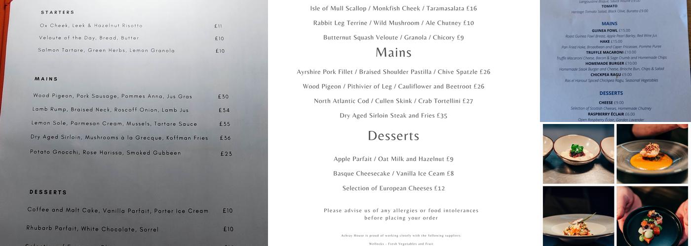 Achray House Menu