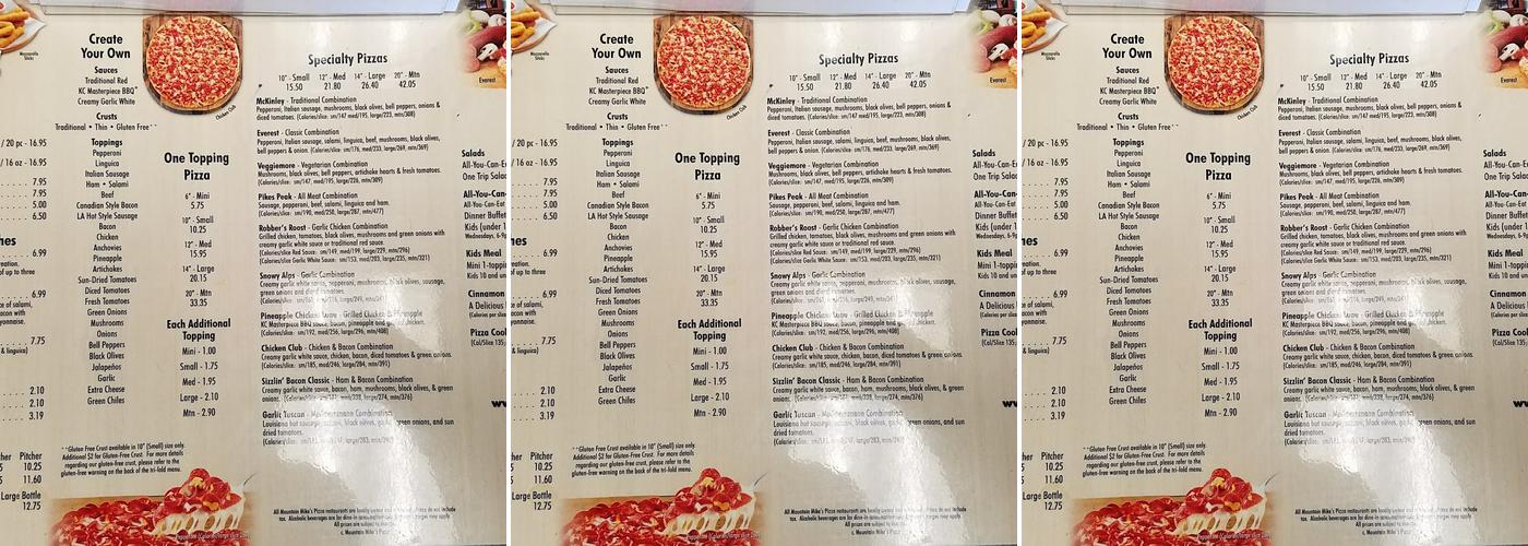 Mountain Mike's Pizza Menu