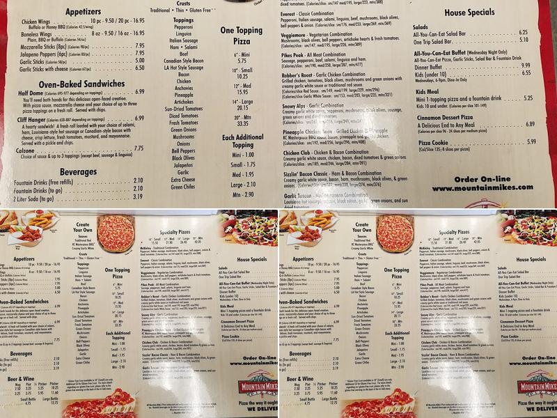 Mountain Mike's Pizza Menu
