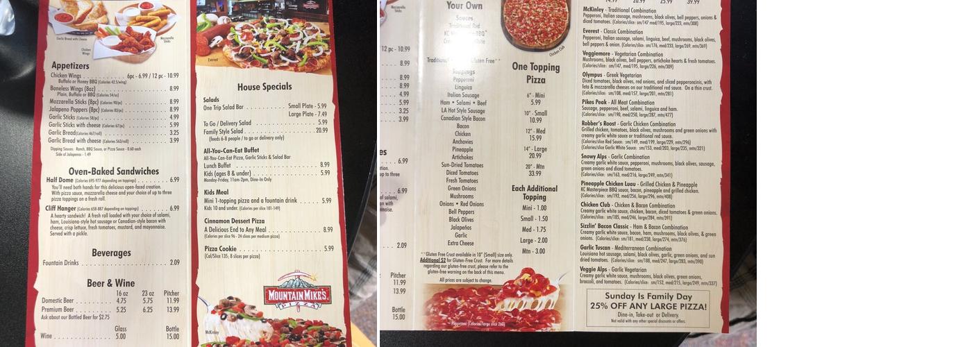 Mountain Mike's Pizza Menu