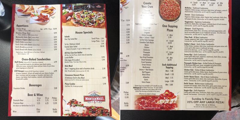 Mountain Mike's Pizza Menu