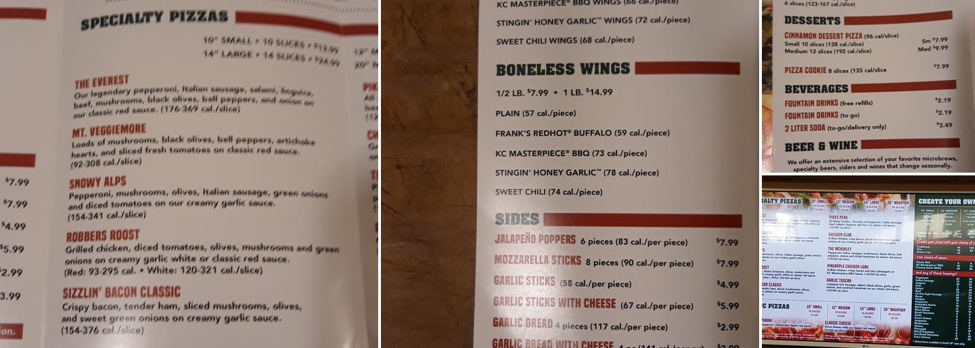 Mountain Mike's Pizza Menu