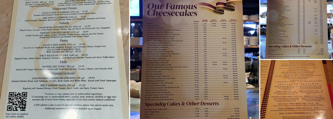 The Cheesecake Factory Menu
