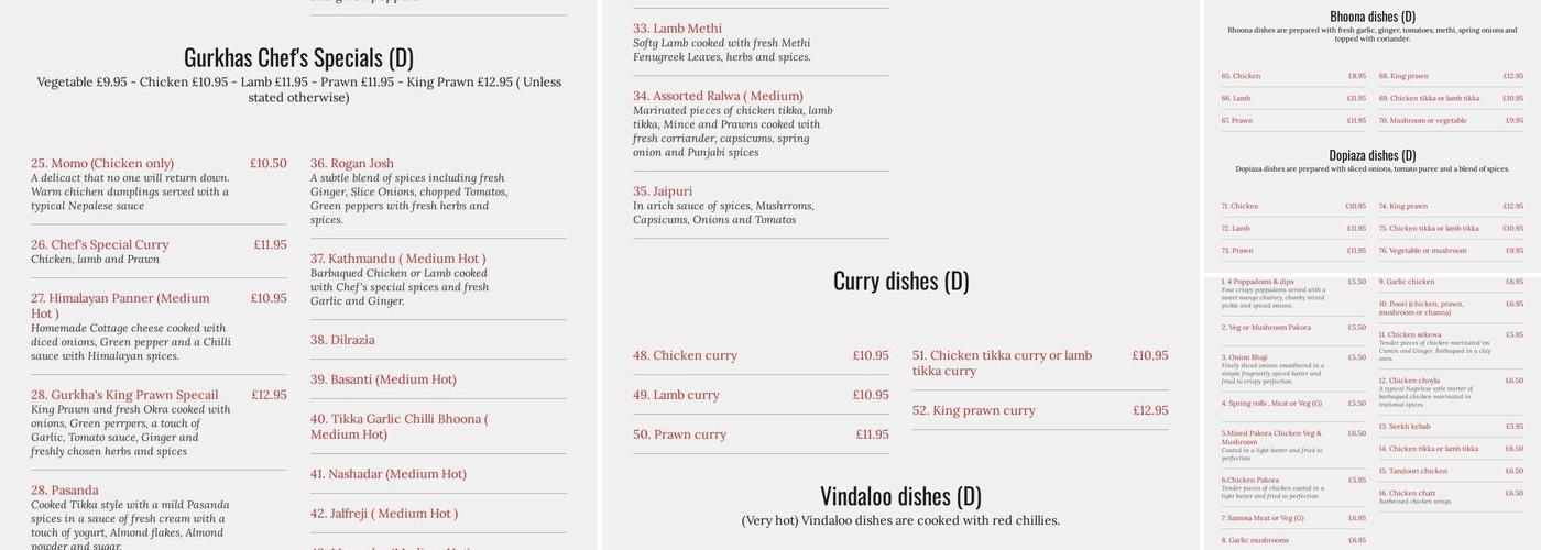 The Gurkha's Menu