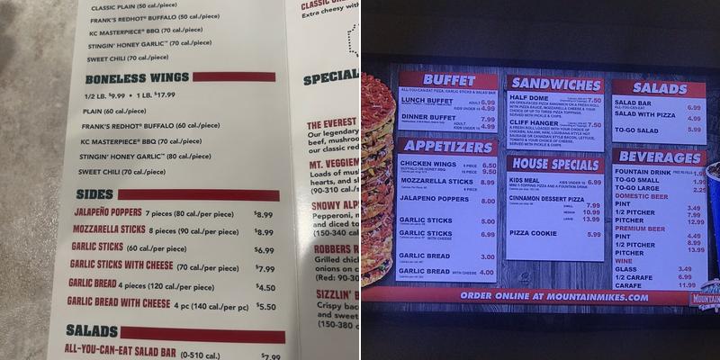 Mountain Mike's Pizza Menu