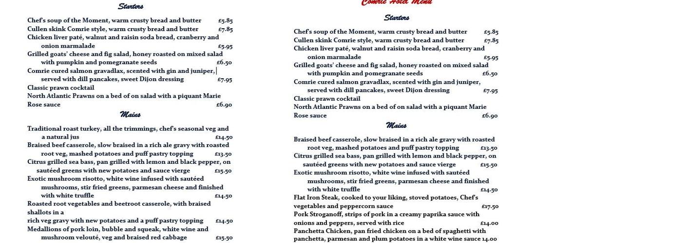 The Comrie Hotel Menu