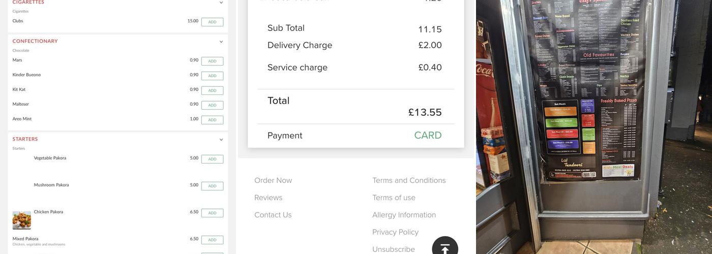 Lal Tandoori, Perthshire Menu