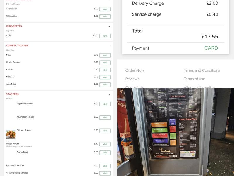 Lal Tandoori, Perthshire Menu