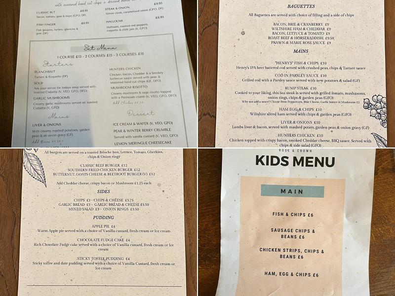 The Rose & Crown Menu