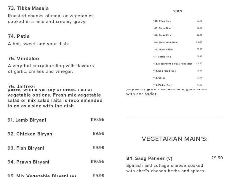 Saffron Restaurant Menu