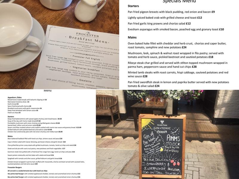 The Frocester Menu