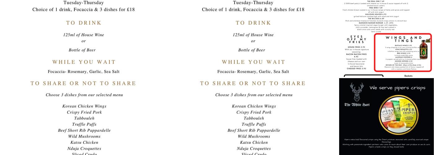 The White Hart North Tawton Menu