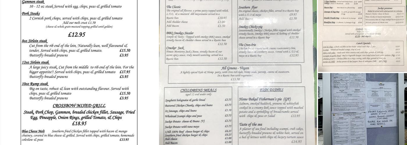 Crossbow Restaurant Menu