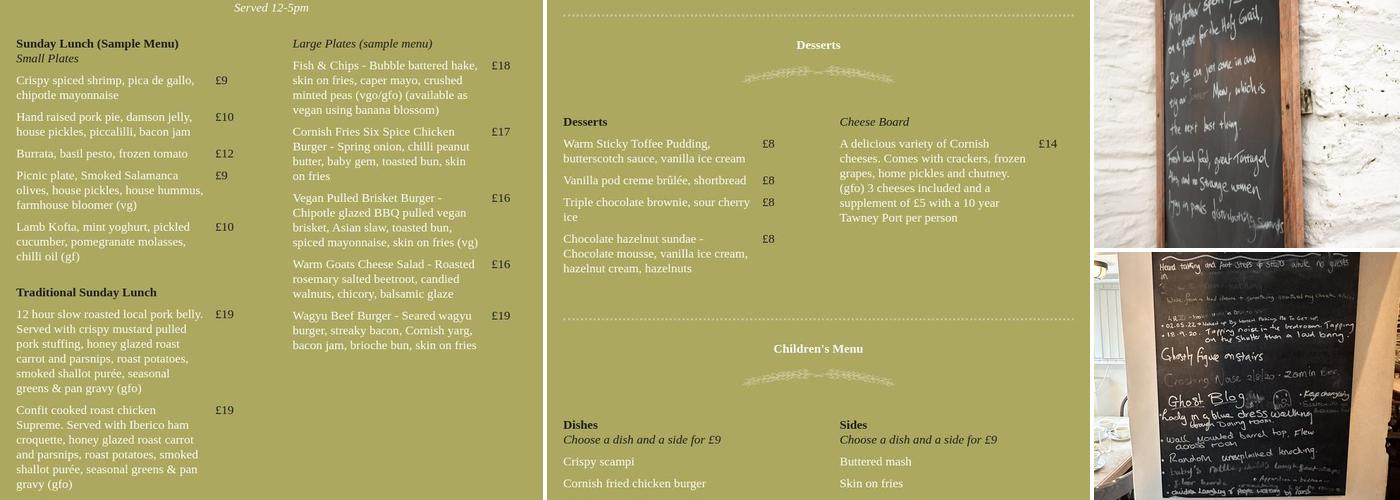 Ye Olde Malthouse Inn Menu