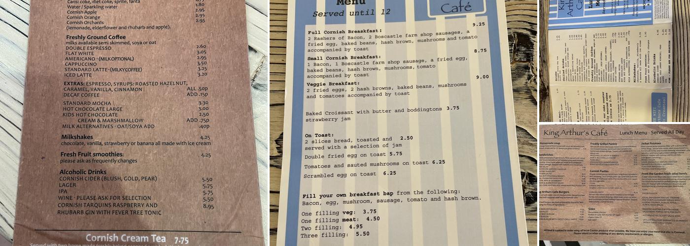 King Arthur's Cafe Menu
