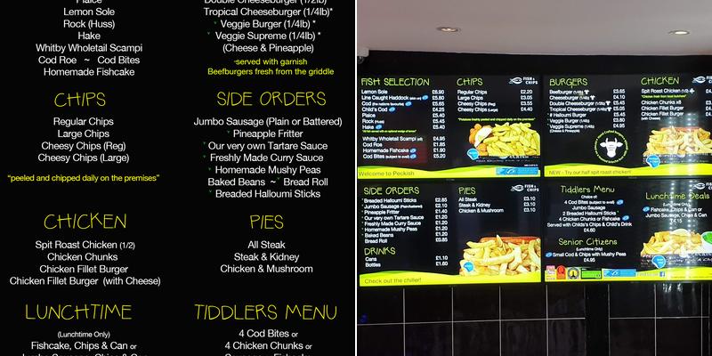 Peckish Fish and Chips Menu