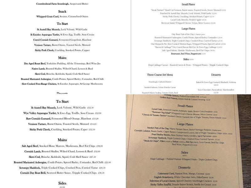 Port Gaverne Restaurant & Hotel Menu