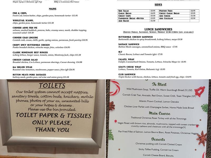 The Cornish Arms Inn Menu