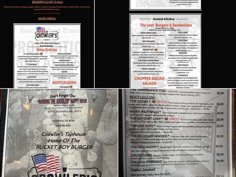 Growler's Taphouse Menu