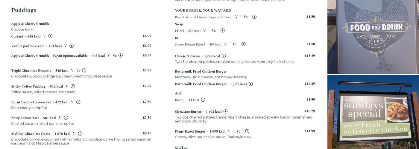 Pen Y Bont Farm Menu